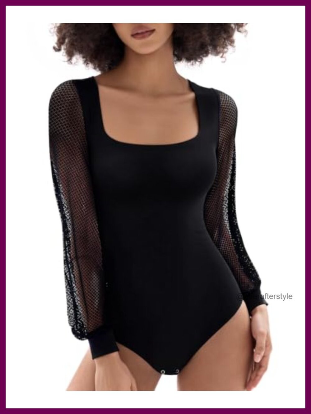 Long Sleeve Square Neck Puff Sleeve Thong Bodysuit Slim Fit